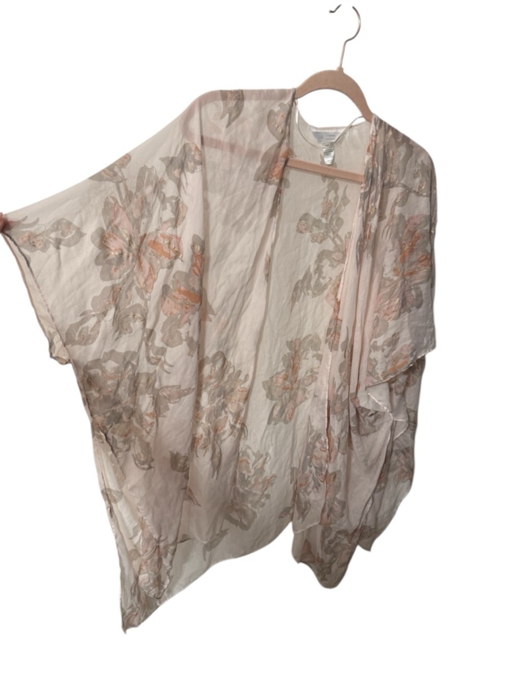 Floral Pink Kimono Duster Lightweight Semi-Sheer Metallic OS LC Lauren Conrad - Picture 4 of 9